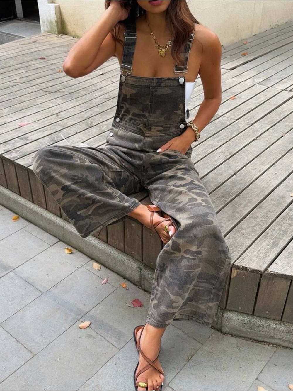 Camo Wide-Leg Women’s Overalls - Green Camo